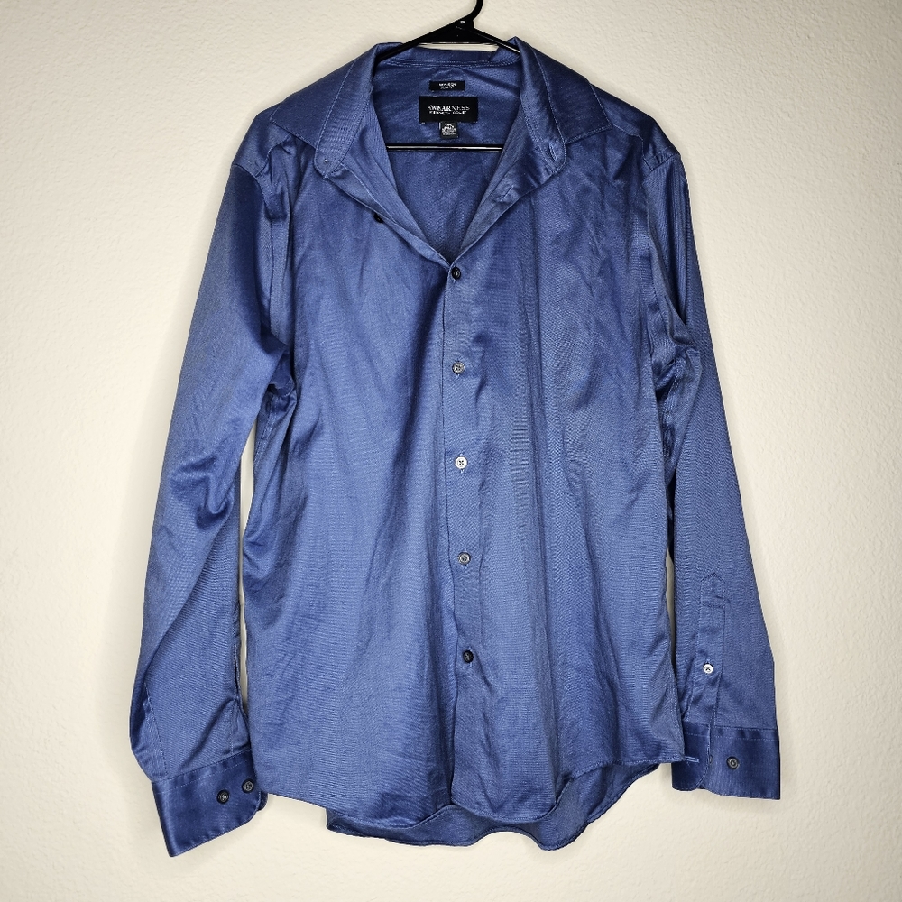 Kenneth Cole Navy Dress Shirt Slim Fit - Button Up - Men Shirt